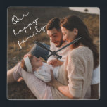 Our Happy Family Photo Wall Clock<br><div class="desc">This modern clock features your best family photo, with elegant handwritten script typography 'Our happy family'.</div>