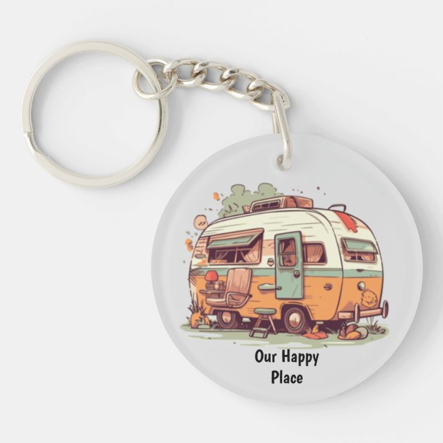 Our happy place camping trailer keychain (Front)