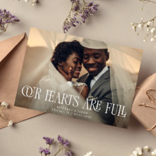 Our Hearts Are Full Elegant Wedding Photo Thank You Card