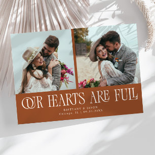 Our Hearts Are Full Terracotta Wedding Photo Thank You Card