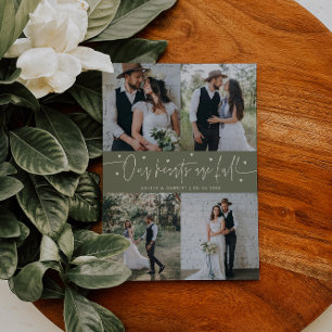Our Hearts Are Full Wedding Photo Sage Green Thank You Card