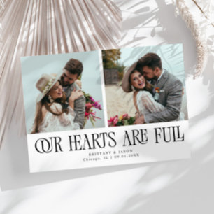 Our Hearts Are Full White Wedding Photo  Thank You Card