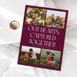 Our Hearts Cranberry Multi Photo Valentines Day Holiday Card