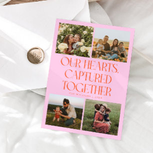 Our Hearts Orange Pink Multi Photo Valentines Day Holiday Card