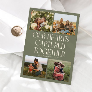 Our Hearts Sage Green Multi Photo Valentines Day Holiday Card