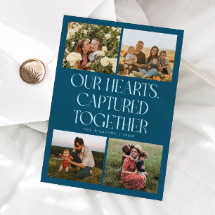 Our Hearts Teal Multi Photo Valentines Day Holiday Card