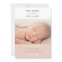 Our home has grown by two feet birth announcement