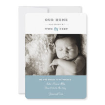 Our home has grown by two feet birth announcement