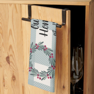 Our Home Script Blue/Green Buffalo Check Cute Kitchen Towel