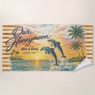 Our Honeymoon Dolphins Custom Vintage Beach Towel
