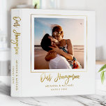 Our Honeymoon Gold Script Hand-lettered Chic Photo Binder<br><div class="desc">Make your own personalized honeymoon photo album. On the cover,  this featured your own photo in a faux gold frame with gorgeous hand lettered script calligraphy saying "Our honeymoon" over your names and place and date of honeymoon.</div>