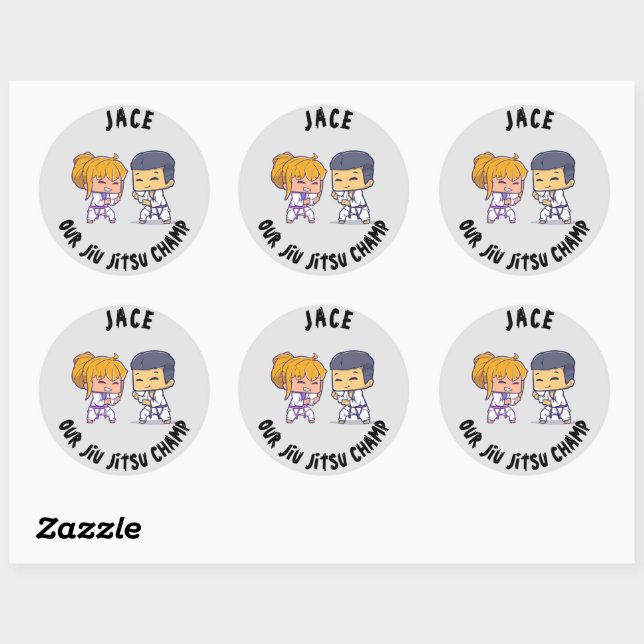 Our Jiu Jitsu Champ Birthday Paper Plate Classic Round Sticker (Sheet)