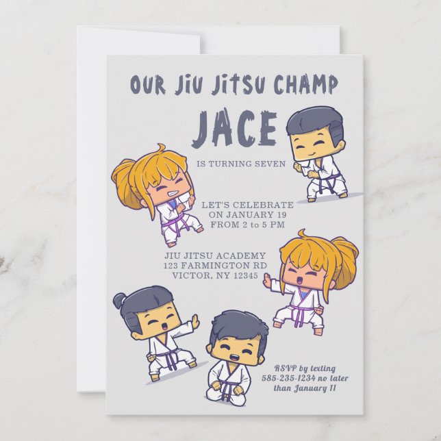 Our Jiu Jitsu Champ Themed Birthday Invitation (Front)