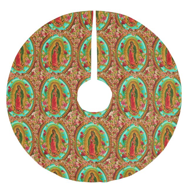 Our Lady Guadalupe Mexican Saint Virgin Mary Brushed Polyester Tree Skirt (Front)