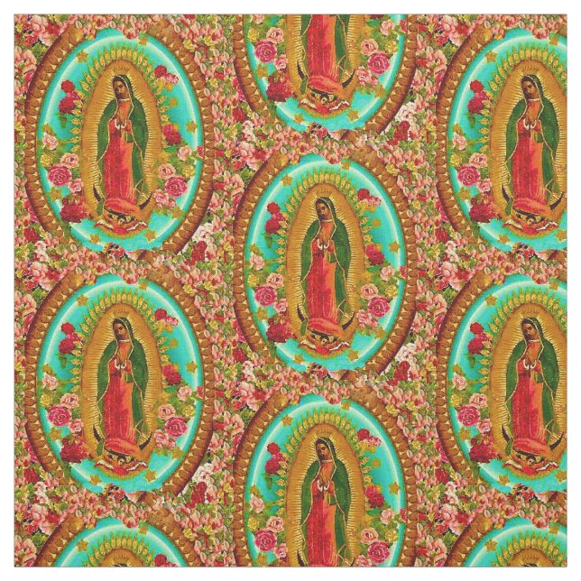 Our Lady Guadalupe Mexican Saint Virgin Mary Fabric (Swatch)
