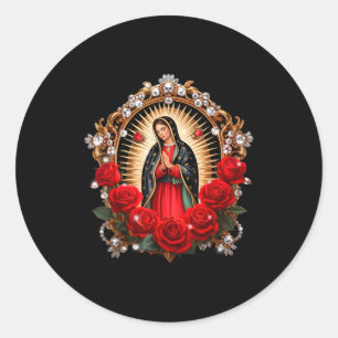 Our Lady Guadalupe Saint Virgin Mary In Roses Flow Classic Round Sticker