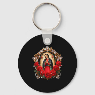 Our Lady Guadalupe Saint Virgin Mary In Roses Flow Keychain