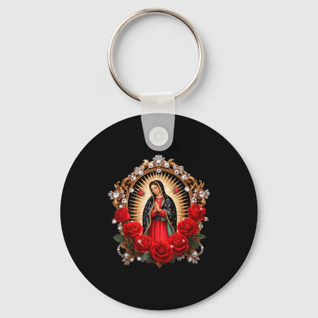 Our Lady Guadalupe Saint Virgin Mary In Roses Flow Keychain (Front)