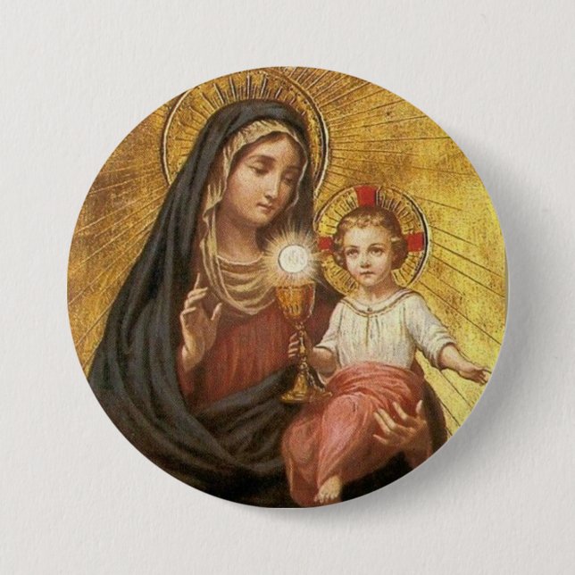 Our Lady Help of the Blessed Sacrament w/Jesus 3 Inch Round Button (Front)