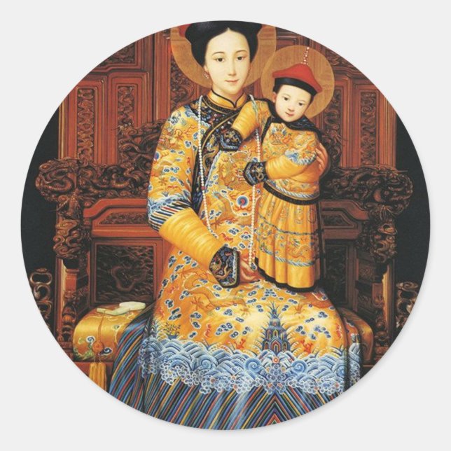 Our Lady of China (中华圣母, 中華聖母) Chinese Virgin Mary Classic Round Sticker (Front)