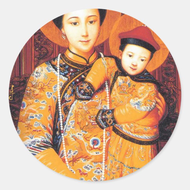 Our Lady of China (中华圣母, 中華聖母) Chinese Virgin Mary Classic Round Sticker (Front)