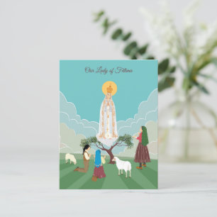 Our Lady of Fatima and the shepherds prayer card
