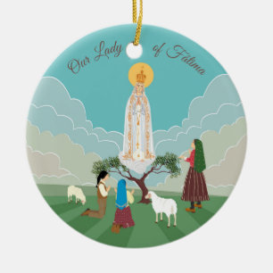 Our Lady of Fatima and the three shepherds Ceramic Ornament