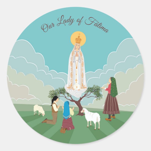 Our Lady of Fatima and the three shepherds Classic Round Sticker (Front)