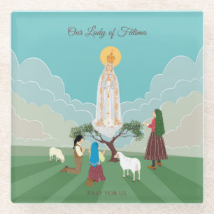 Our Lady of Fatima and the three shepherds Glass Coaster