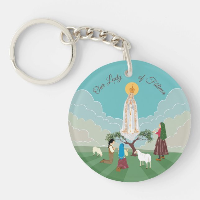 Our Lady of Fatima and the three shepherds Keychain (Front)