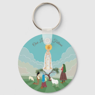 Our Lady of Fatima and the three shepherds Keychain