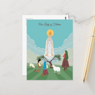 Our Lady of Fatima and the three shepherds Postcard