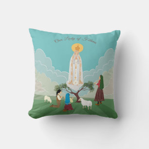 Our Lady of Fatima and the three shepherds Throw Pillow