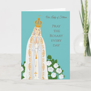 Our Lady of Fatima and white roses Birthday Note Card