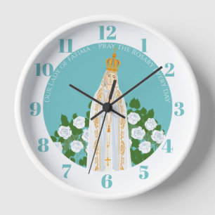 Our Lady of Fatima and white roses Clock