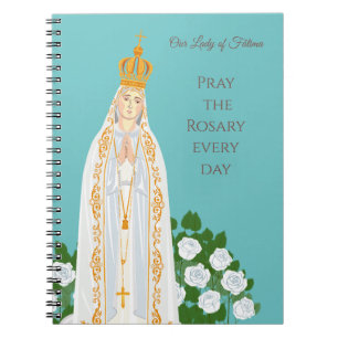 Our Lady of Fatima and white roses Notebook