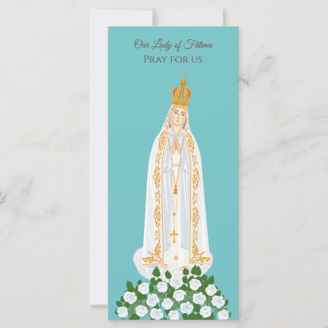 Our Lady of Fatima and white roses prayer card (Front)