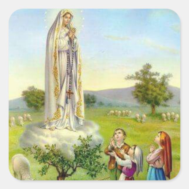 Our Lady of Fatima Children Sheep Square Sticker (Front)