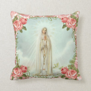 Our Lady of Fatima Pink Roses Throw Pillow