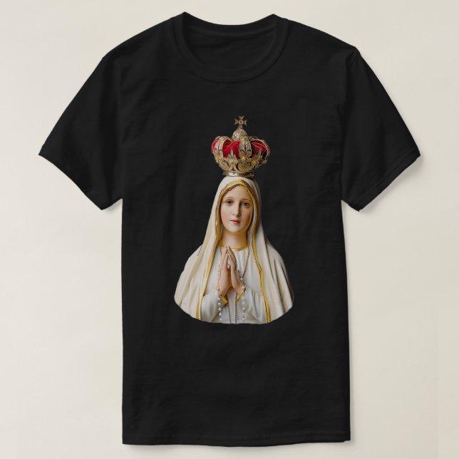 Our Lady of Fatima with Rosary (Rounded design)  T-Shirt (Design Front)