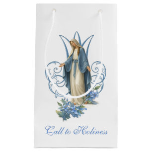 Our Lady of Grace Catholic Blue Floral  Small Gift Bag