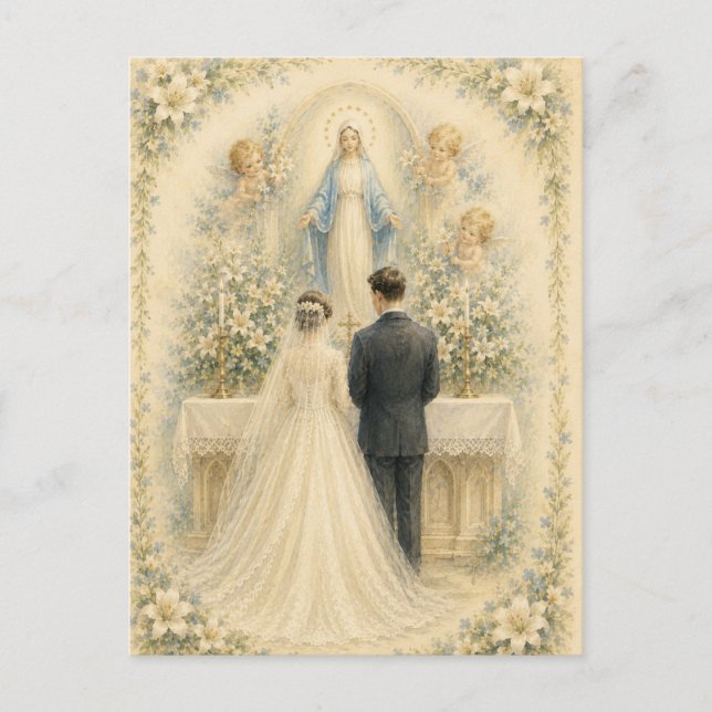 Our Lady of Grace Catholic Wedding Blessings Postcard (Front)