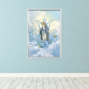 Our Lady of Grace with Blue Florals Canvas Print