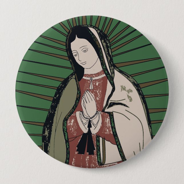 our lady of guadalupe 4 inch round button (Front)