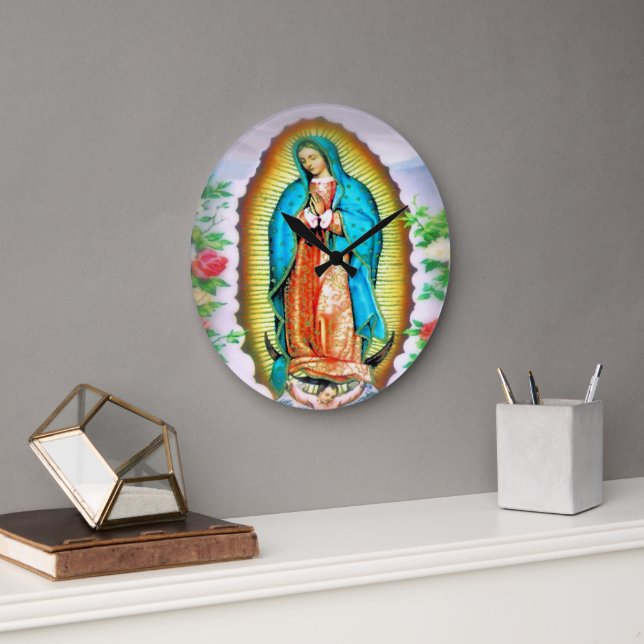 Our Lady of Guadalupe Floral Large Clock (Office)