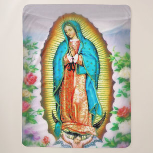 Our Lady of Guadalupe Floral Sherpa Blanket