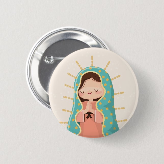 Our Lady of Guadalupe Kawaii Style 2 Inch Round Button (Front & Back)