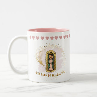OUR LADY OF GUADALUPE KIDS MUG, WHITE PINK Two-Tone COFFEE MUG