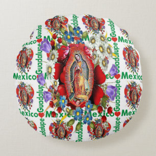 Our Lady of Guadalupe Mexican Aztec Virgin Mary  Round Pillow