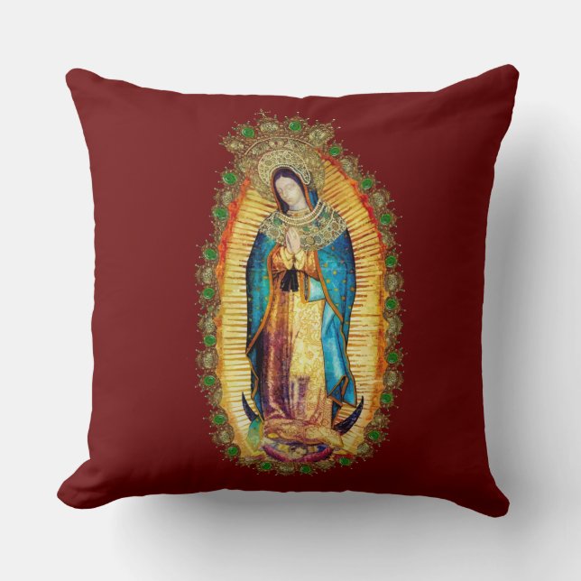 Our Lady of Guadalupe Mexican Virgin Mary Aztec  Throw Pillow (Front)